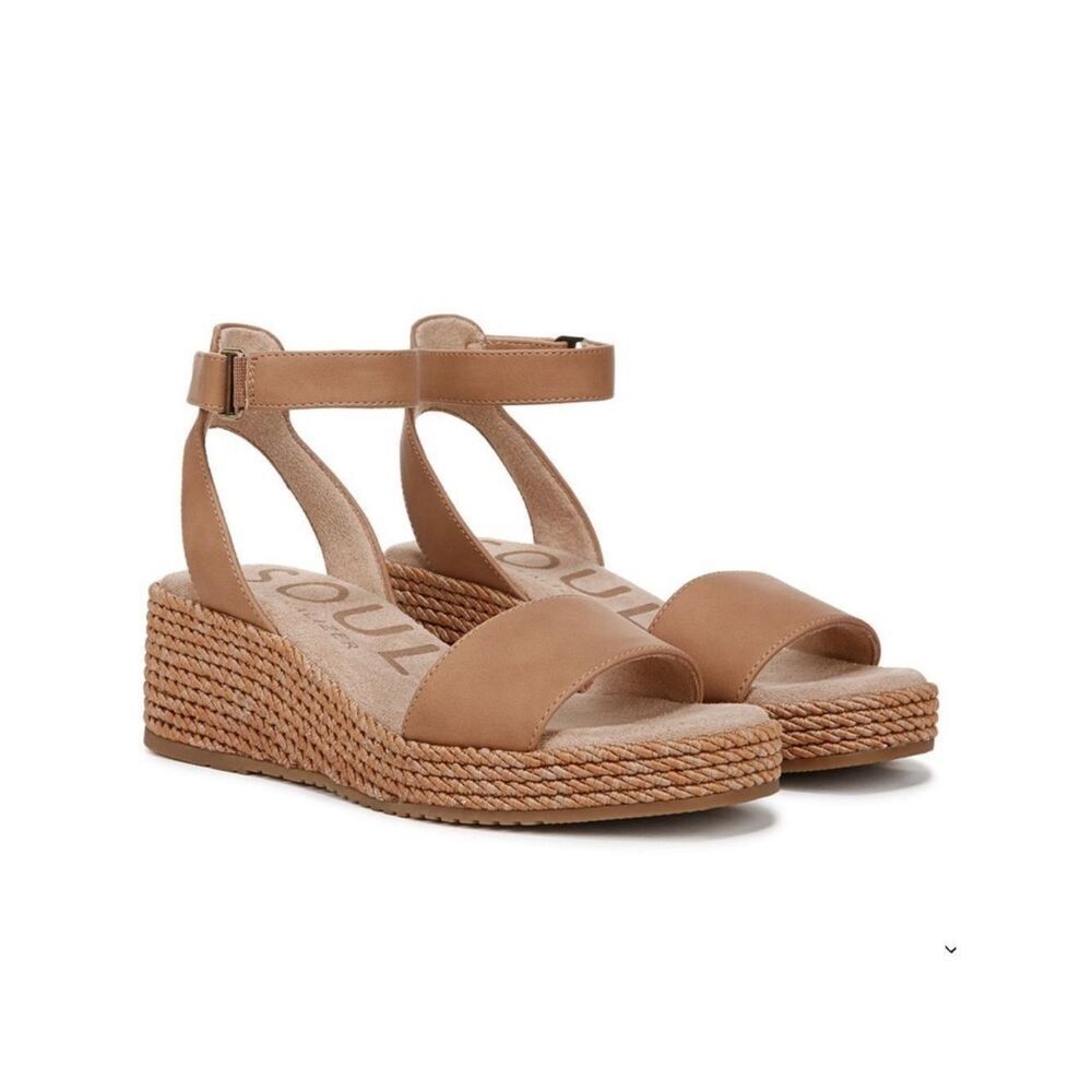 SOUL Naturalizer 8 GLORIA Cookie Dough Brown Wedge Strap Espadrille Sandals